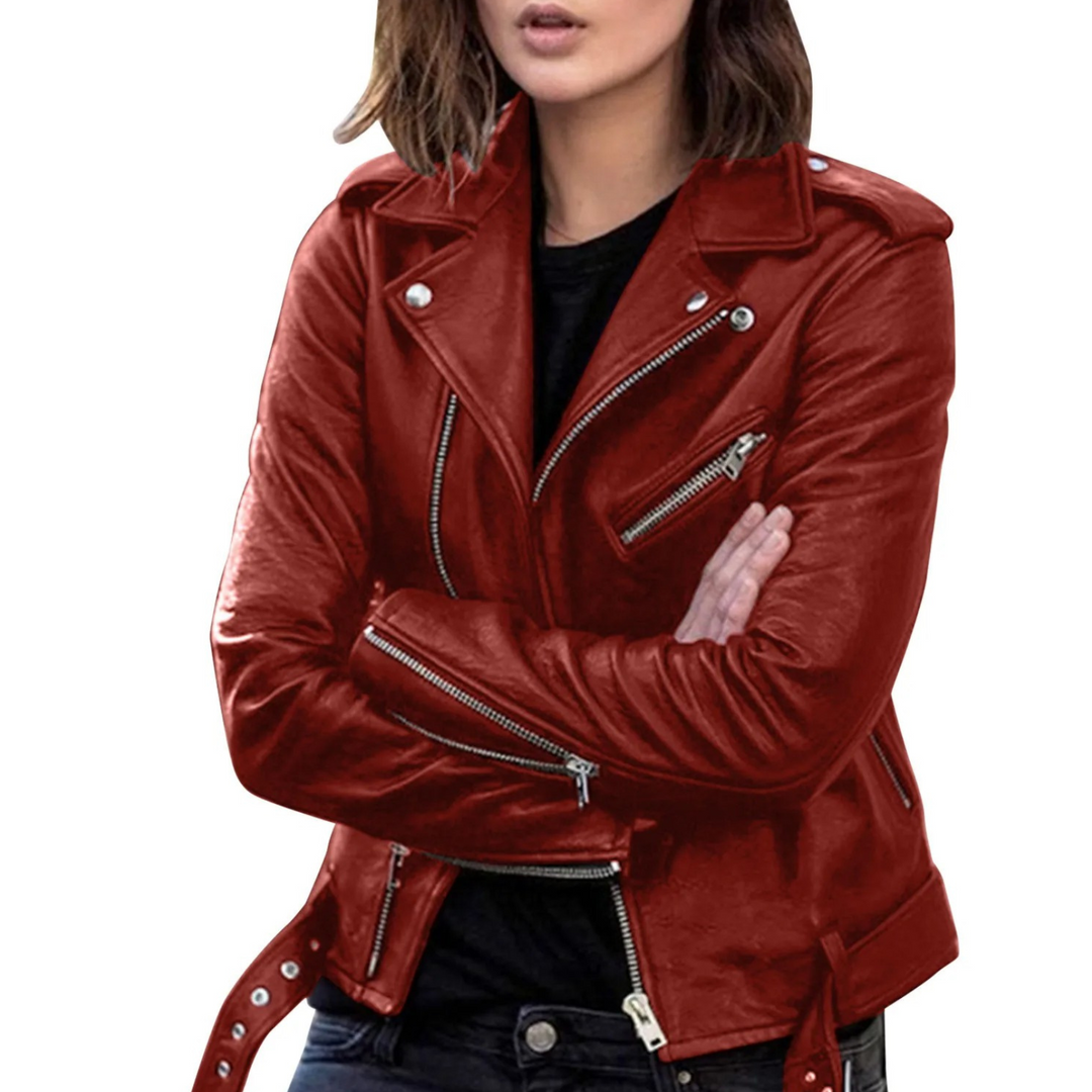 R&B | jacke Damen Biker Modell mit Gürtel und Reißverschlussdetails