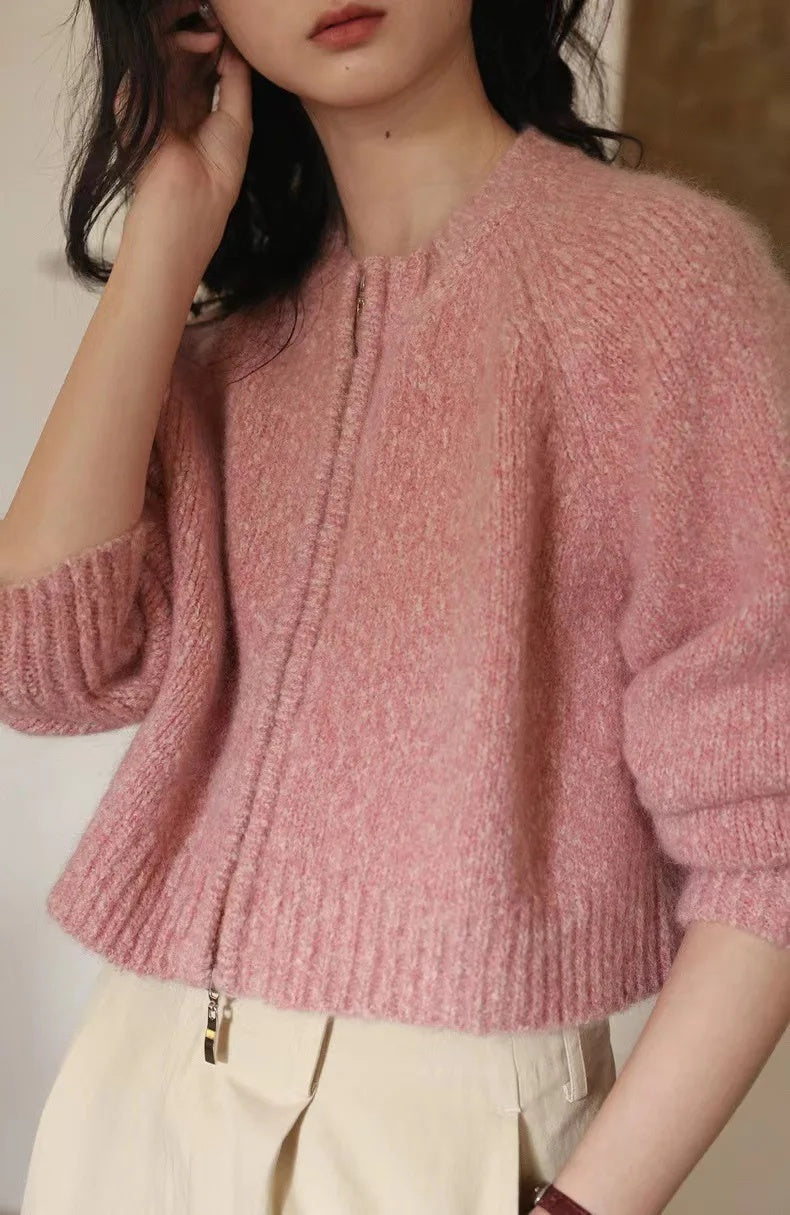 Damen Oversized Strickjacke mit Reißverschluss R&B