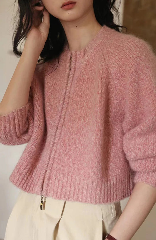 Damen Oversized Strickjacke mit Reißverschluss R&B