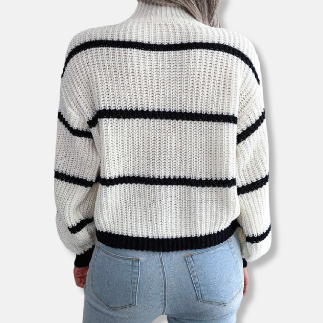 R&B | Strickpullover Weicher Gerippter Rollkragen Lockere Passform Klassische Streifen
