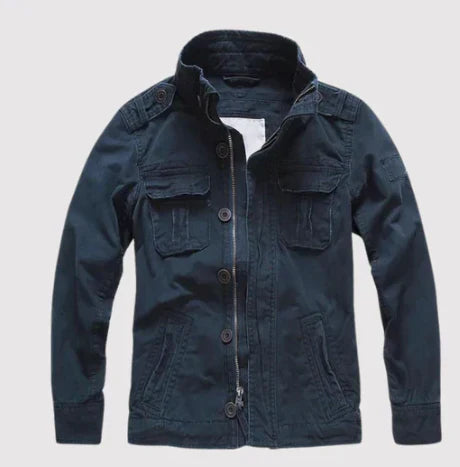 R&B | Jeansjacke Reguläre Passform Knopfverschluss Hoher Kragen Mehrere Taschen Schulterklappen