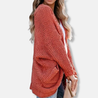 R&B | Woll Übergroßer Cardigan Gerippter Offener Fronttaschen Cardigan