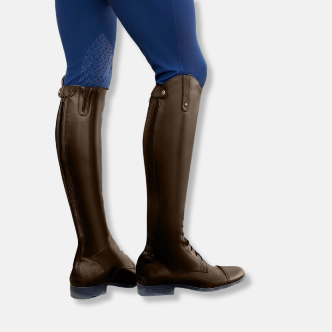 R&B | Lange Reitstiefel - Leder - Knielang - Frontschnürung - Reißverschluss Hinten
