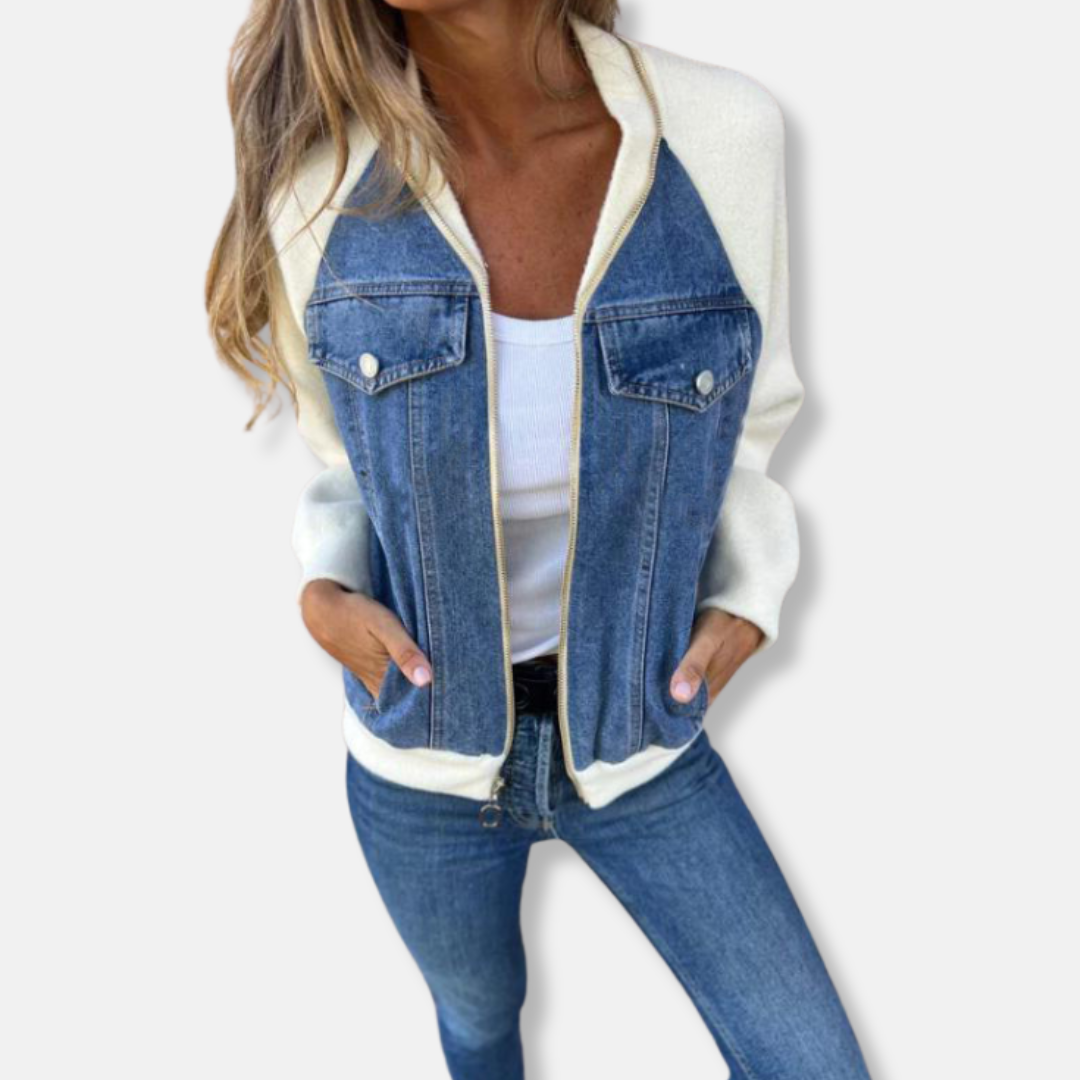 R&B | Bomberjacke Wollmischung Denim Details Reißverschluss Reguläre Passform