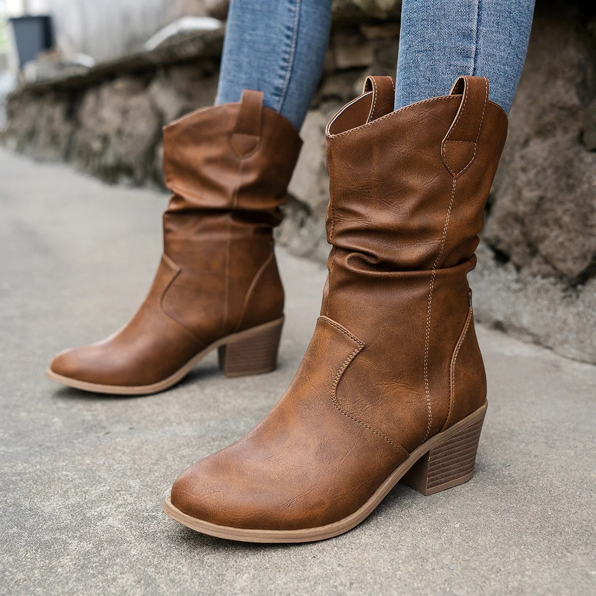 Damen Lederstiefel mit bequemem Absatz – Amara R&B
