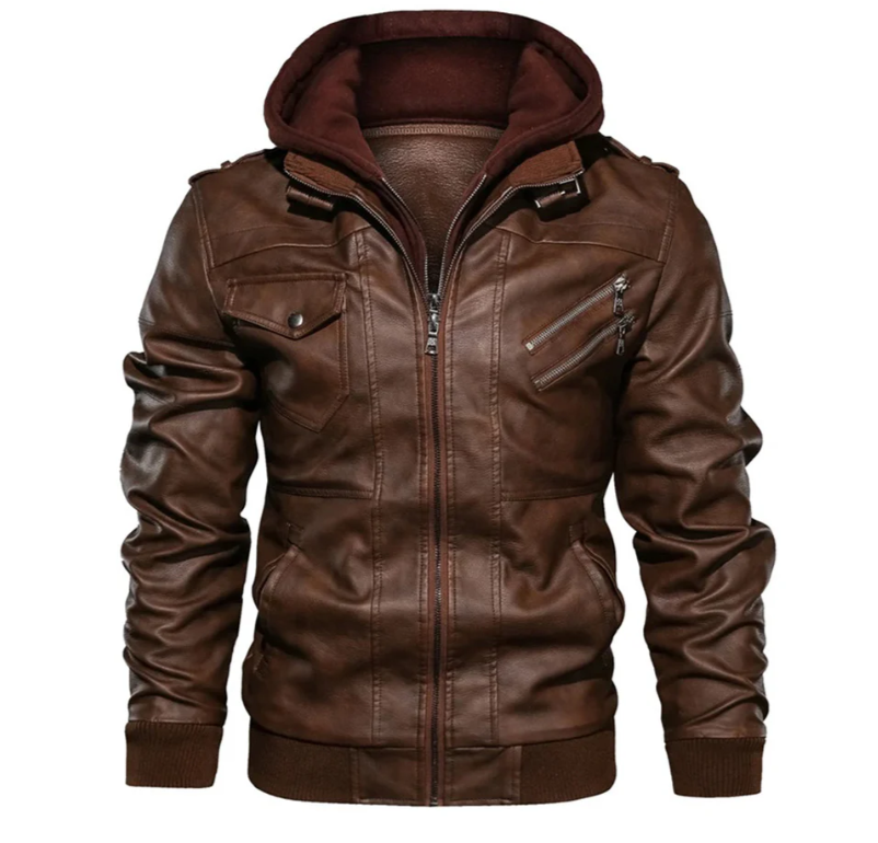 R&B | Lederjacke mit Kapuze für Herren
