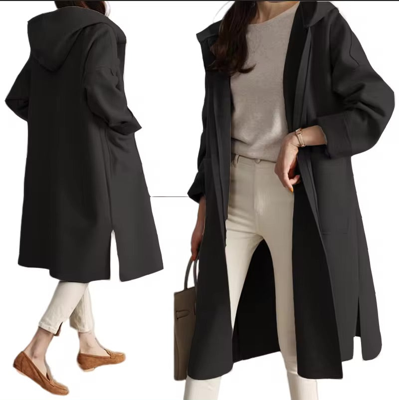 R&B | Lange Jacke mit Kapuze und Offenem Design