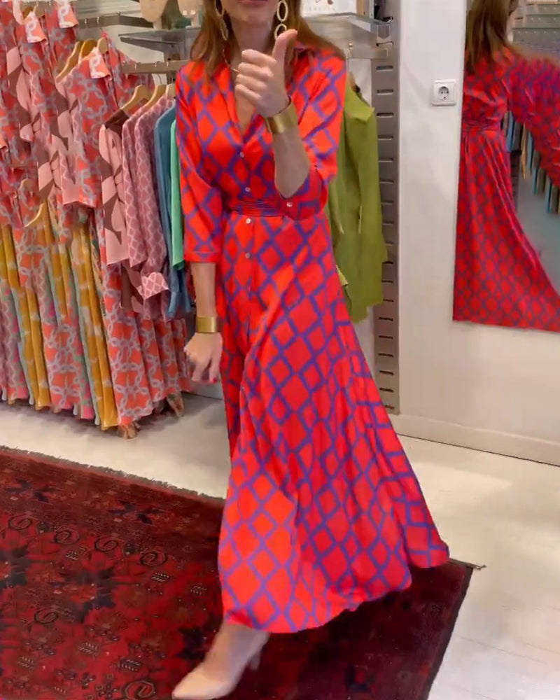 R&B | Hemdkleid mit V-Ausschnitt und 3/4 Ärmeln