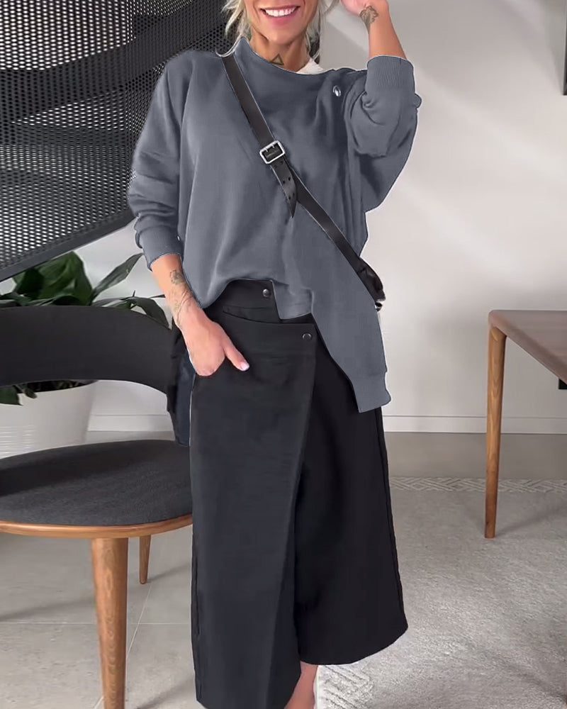 R&B | Sweatshirt mit Rundhalsausschnitt und Schlitz In Unifarbe