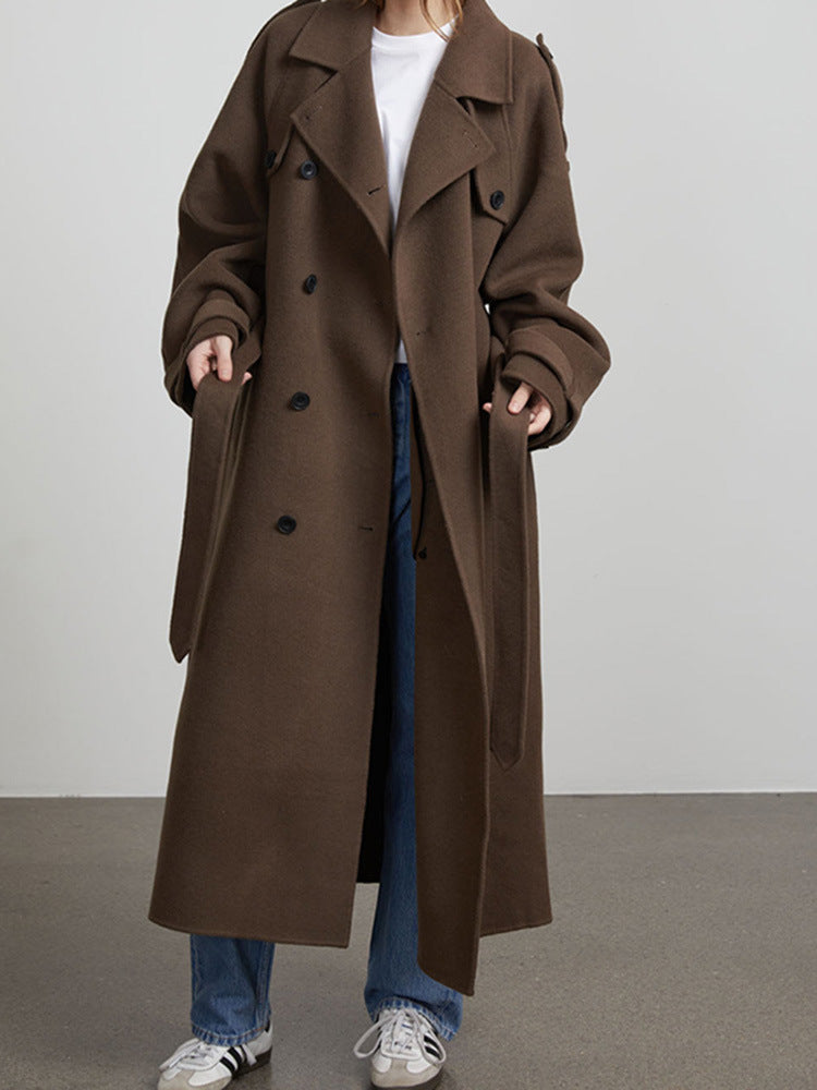 Damen zeitloser Trenchcoat aus hochwertigem Material mit gR&Bundenem Gürtel R&B