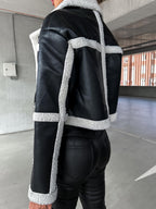 R&B | Elegante Lederjacke mit Plüschbesatz