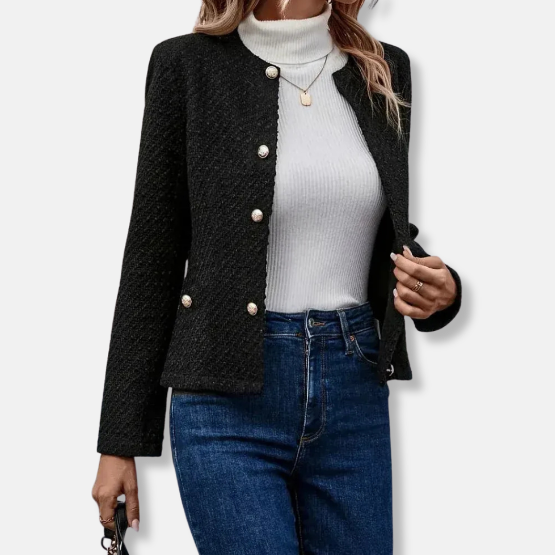 R&B | Wollen Kragenlose Jacke Knopf Front Anlassjacke