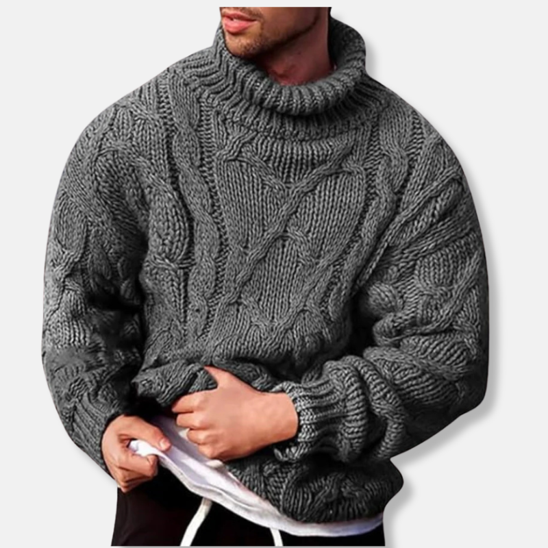 R&B | Rollkragen Wollmischung Lockere Passform Zopfmuster Pullover