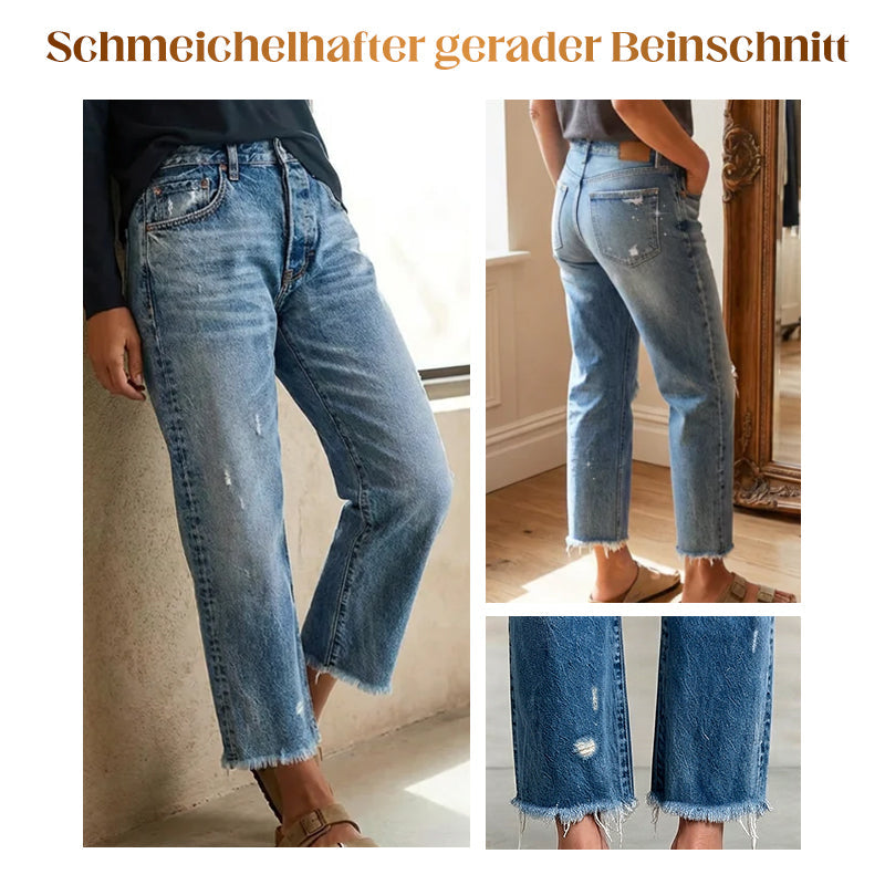Damen Retro Jeans mit geradem Bein und kurzem Schnitt für Damen