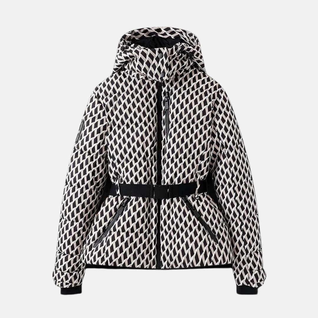R&B | Puffer-Jacke – Gequiltet Isoliert – Taillengürtel – Kapuze Hoher Kragen