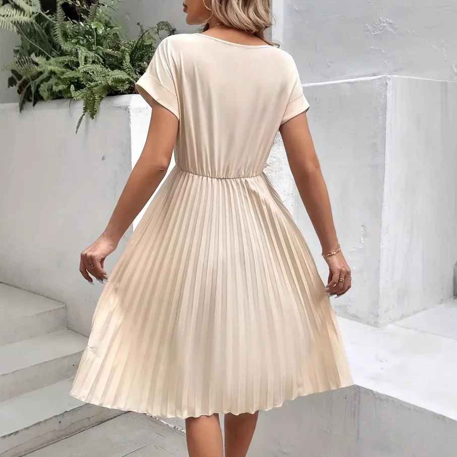 R&B | Einfarbig Plissierter Kurzarmkleid