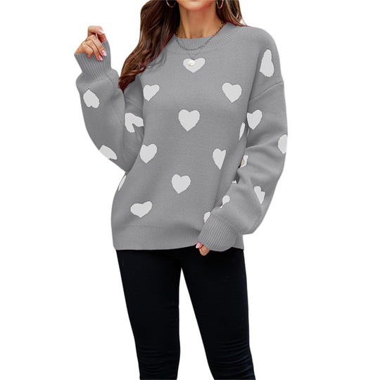 Damen kuscheliger Strickpullover mit Herzmotiv R&B