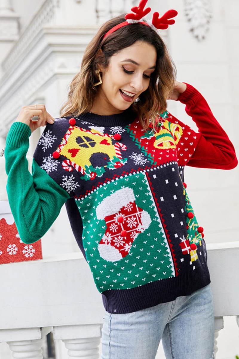 R&B | Schneeflocke Weihnachtsbaum Pullover Strickpullover