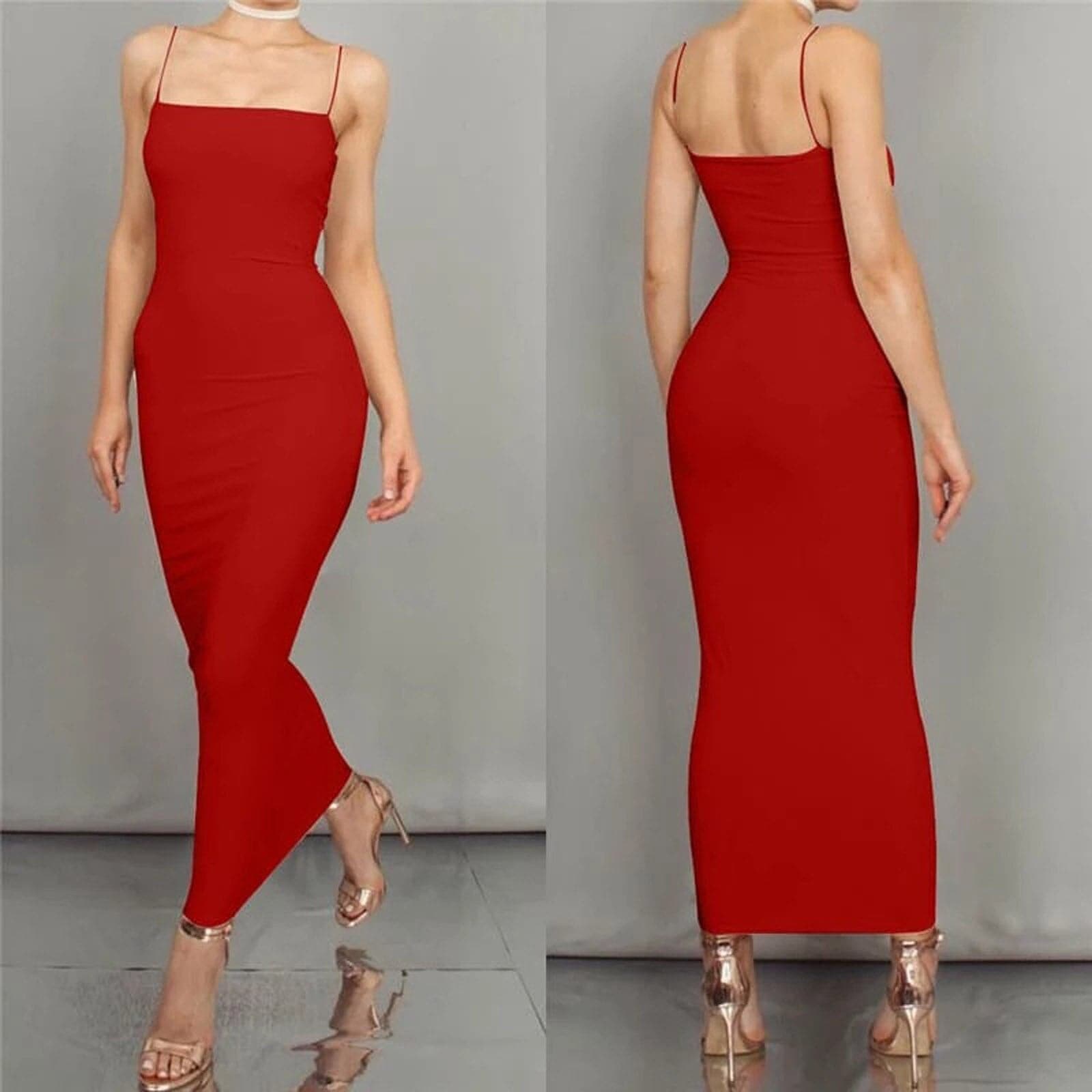 R&B | Bodycon Kleid Midi Länge Spaghettiträger Elegant und Figurbetont