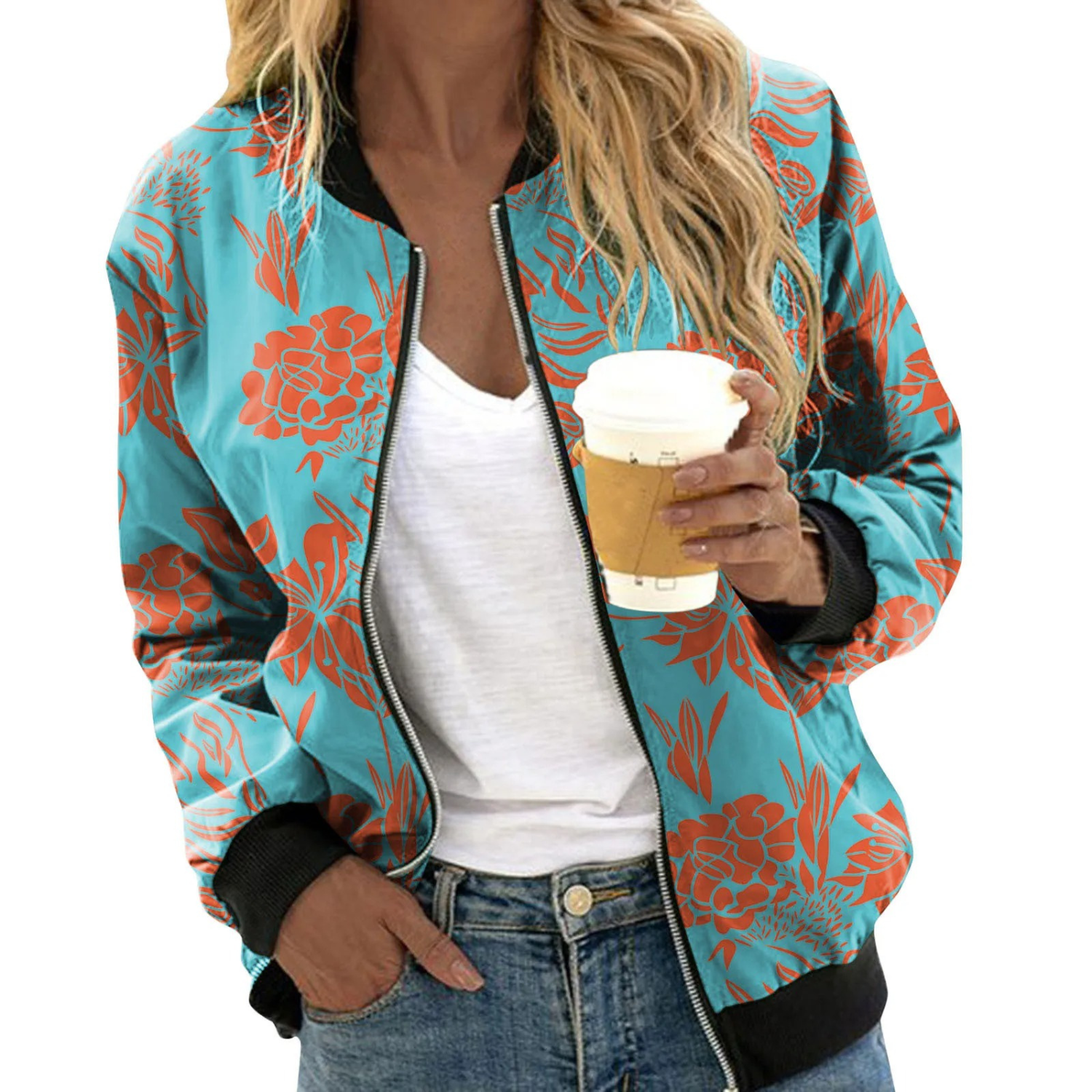 R&B | elegante Bomberjacke mit floralem Druck