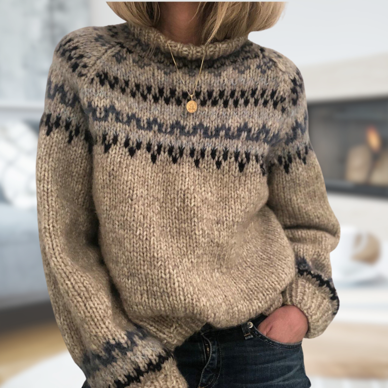 R&B | Isländischer Strickpullover mit Muster Wollmischung Warm und Zeitlos