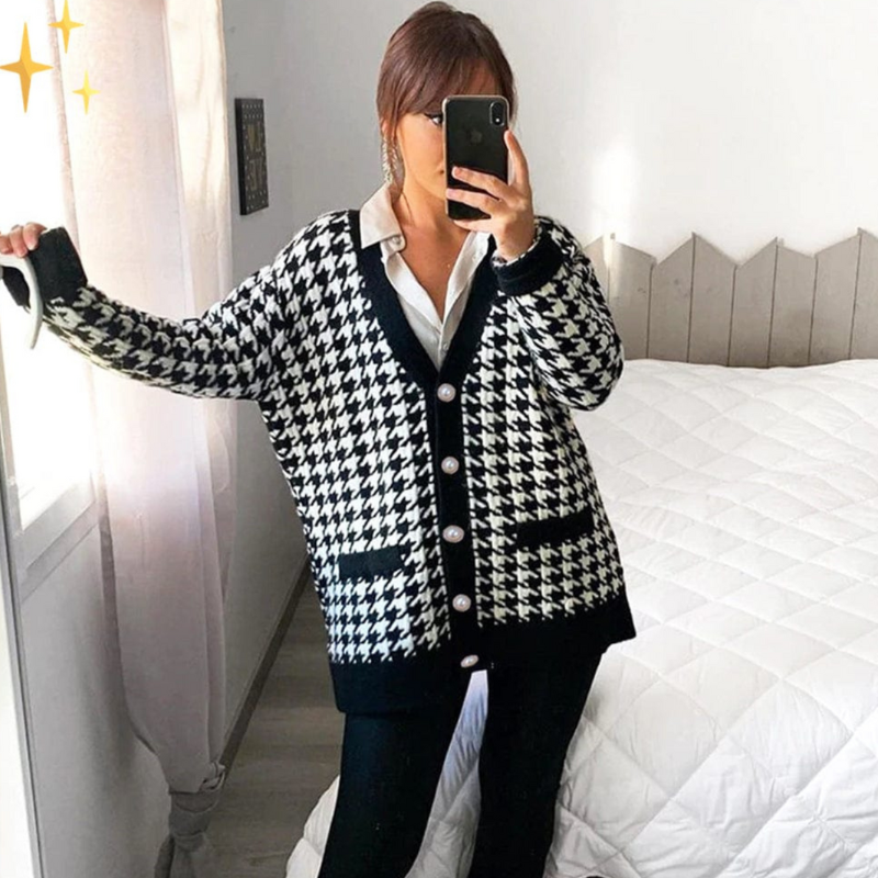 R&B | Lange Strickjacke für Frauen Schwarz