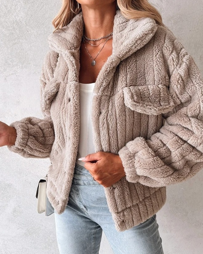 R&B | Teddy Jacke Übergröße Passform Weiche Textur Knöpfe Lässiger Stil