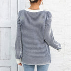 R&B | Klassische Gestreifte Strickjacke Acryl Stylisch und Bequem