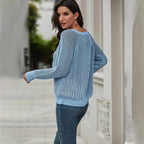 R&B | Strickpullover Lockere Passform V-Ausschnitt Rippstruktur Lange Ärmel