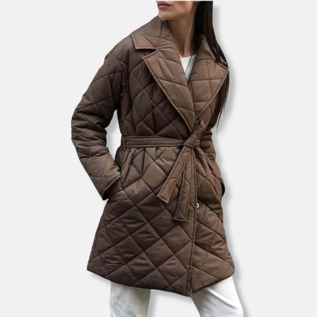 R&B | Gepolsterte Jacke - Mittellang - Taillierte Passform - Gürtel - Eingekerbter Revers