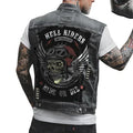 R&B Herren Motorrad-Denimweste mit Motorrad- und Skelettdruck
