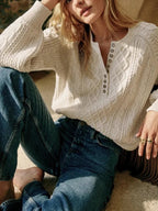 R&B | Kabelstrickpullover mit Knöpfen Weich und Warm Perfekt für Den Alltag