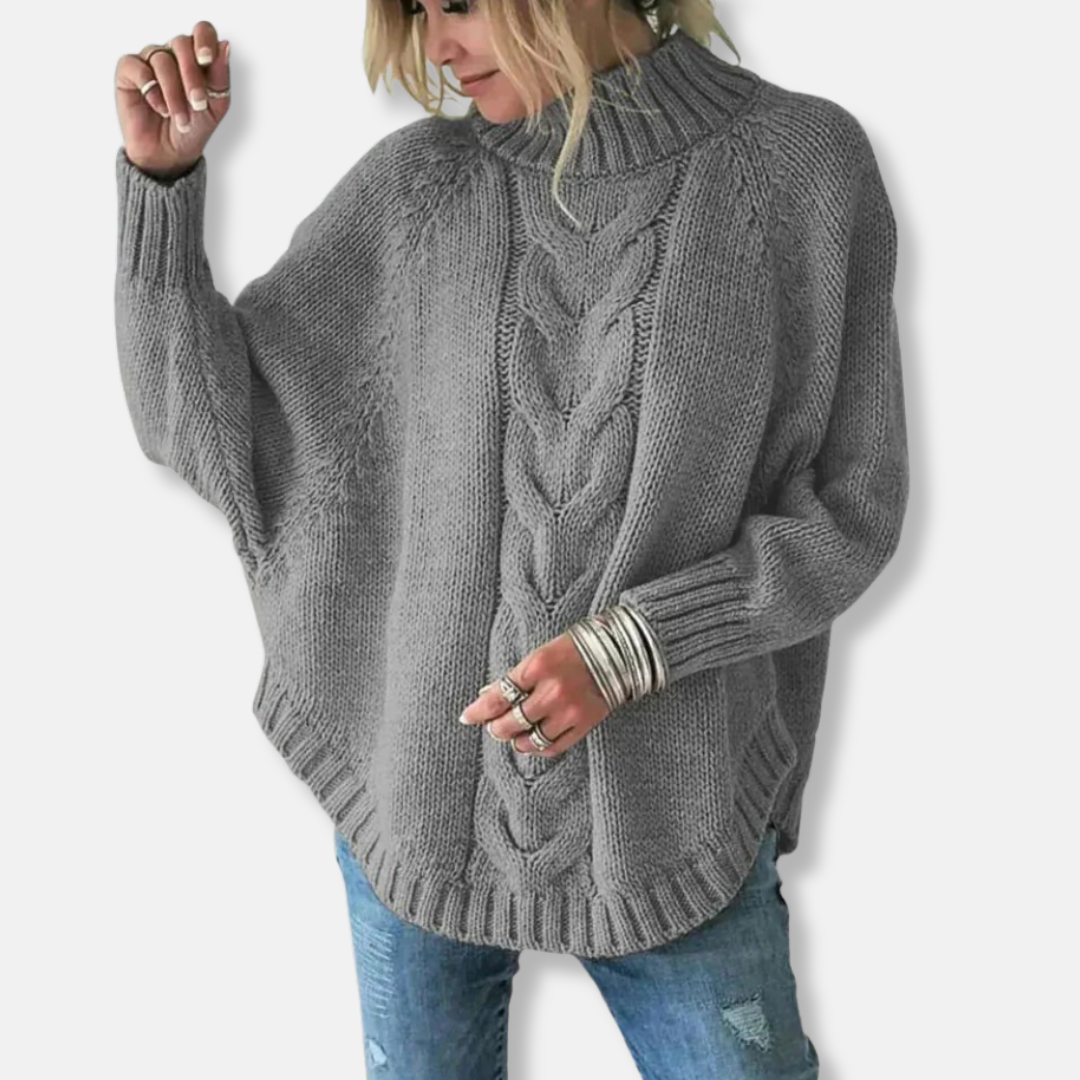R&B | Wolle Übergröße Rollkragenpullover Kabelstrickpullover