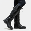 R&B | Knielange Stiefel Kunstleder Kreuzschnürung Seitlicher Reißverschluss Niedriger Absatz