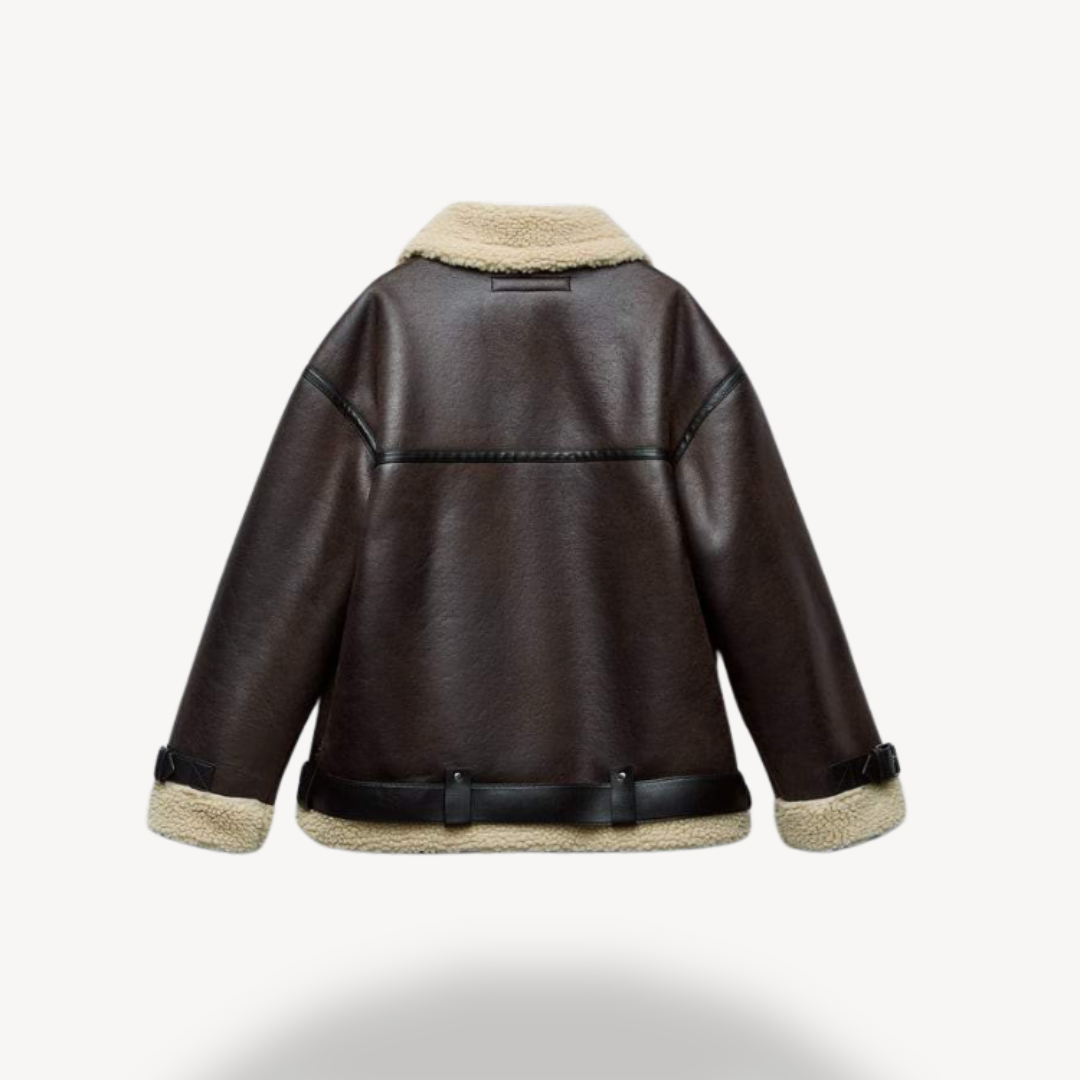 R&B | Damen Faux Shearling Pilotenjacke Braun
