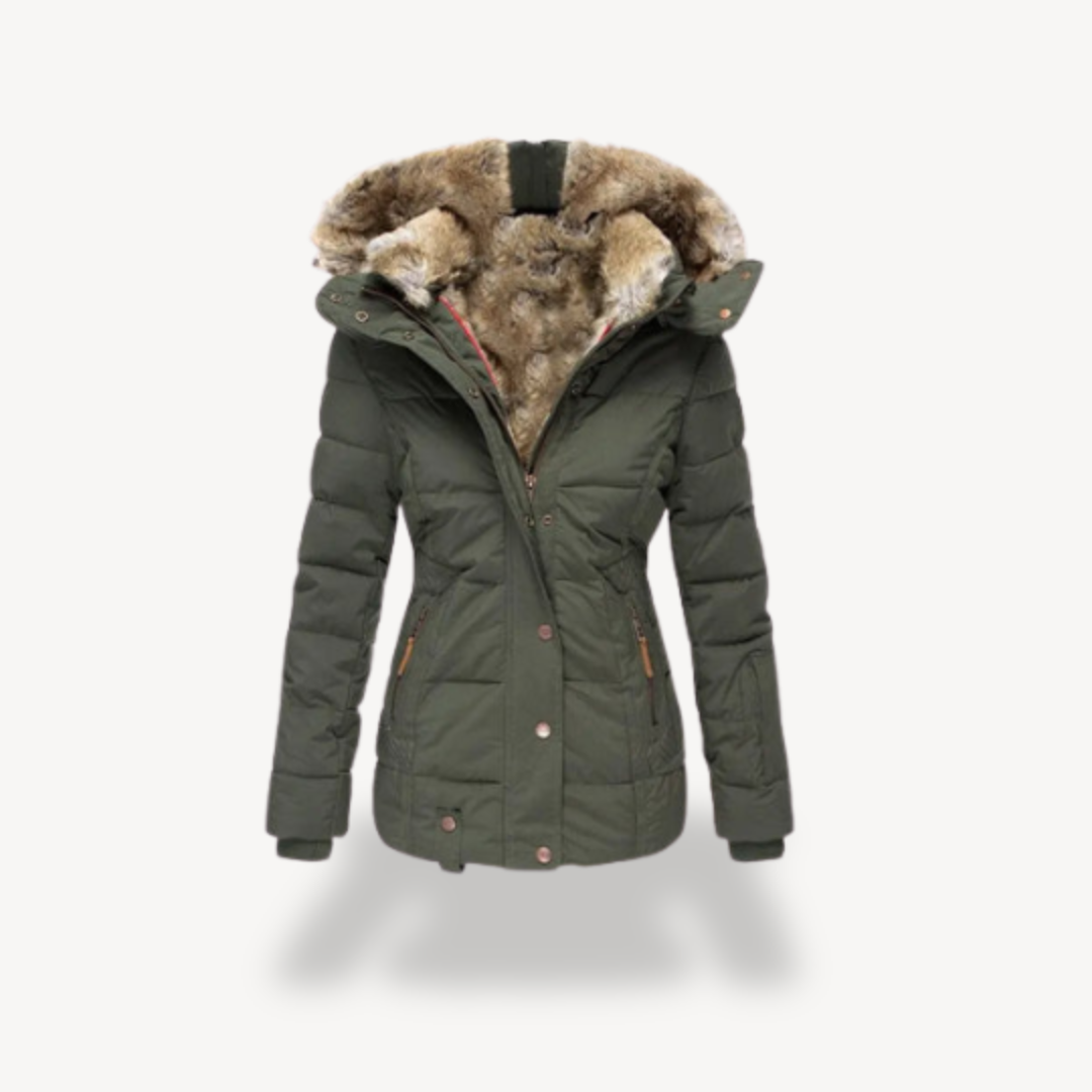 R&B | Damen Pufferjacke mit Kunstpelzkapuze