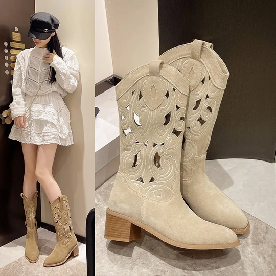 R&B | Stylische Wildleder Western Cowboy Stiefel mit Ausschnitten