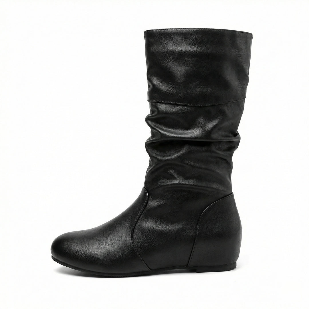 R&B | Flache Stiefel mit Falten Bis Zum Knie