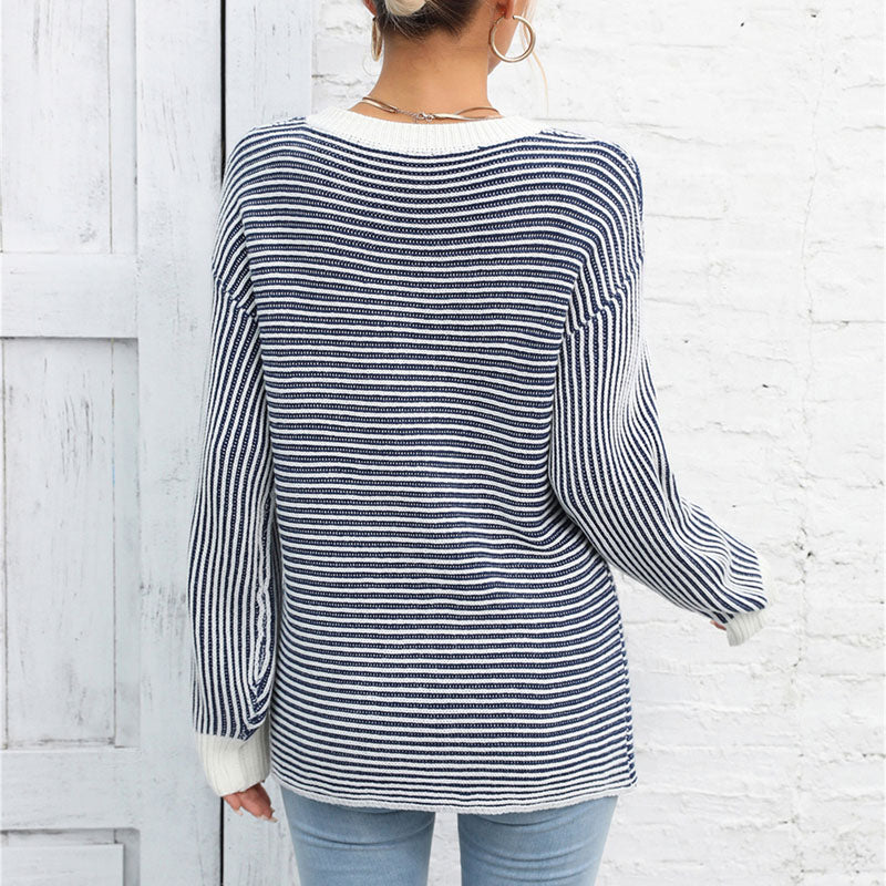 R&B | Gestreifter Strickpullover Mit Lässigem Schnitt