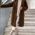 R&B | Teddy-Mantel Langer Oversized-Schnitt Weich und Warm Druckknopfverschluss und Breiter Kragen