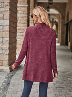 R&B | Damen Gerippter Offener Vorderseite Strickjacke Lange Ärmeln Lässig Strickpullover mit Taschen
