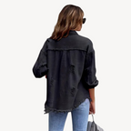 R&B | Schwarze Distressed Denim Button-Up Jacke