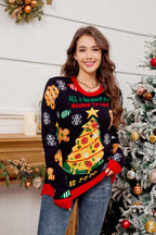 R&B | Lässiger Rundhals Pullover mit besticktem Weihnachtsbaum