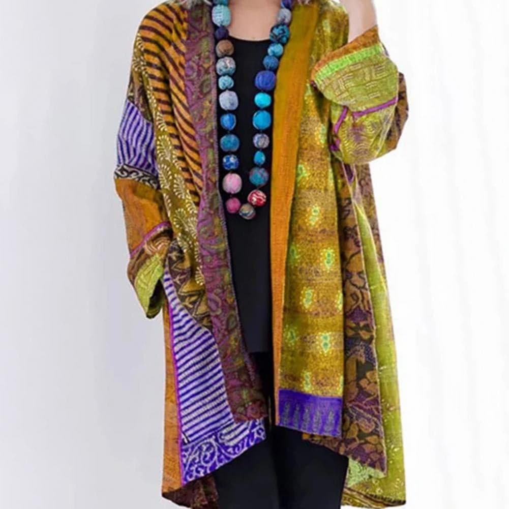R&B | Kimono-Jacke - Bohemian-Patchwork-Design - Leicht und Luftig - Langärmlig Offene Vorderseite