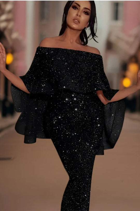 R&B | Off-Shoulder Glitzer Maxi Kleid