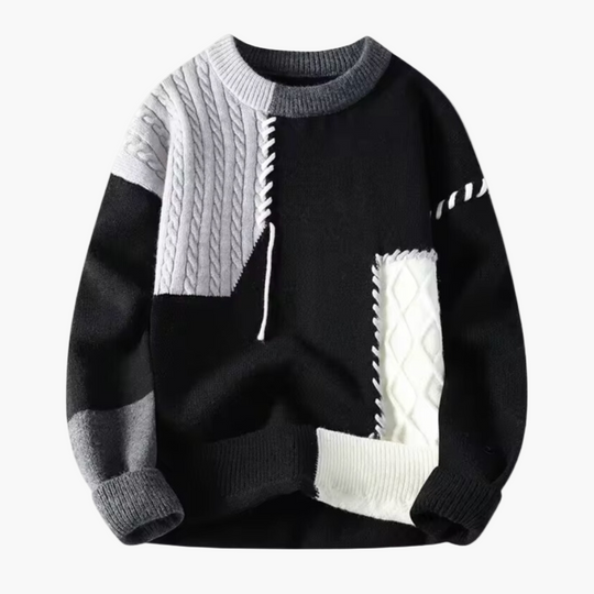 R&B | Patchwork Strickpullover Im Modernen Design - Perfekt für Herbst und Winter