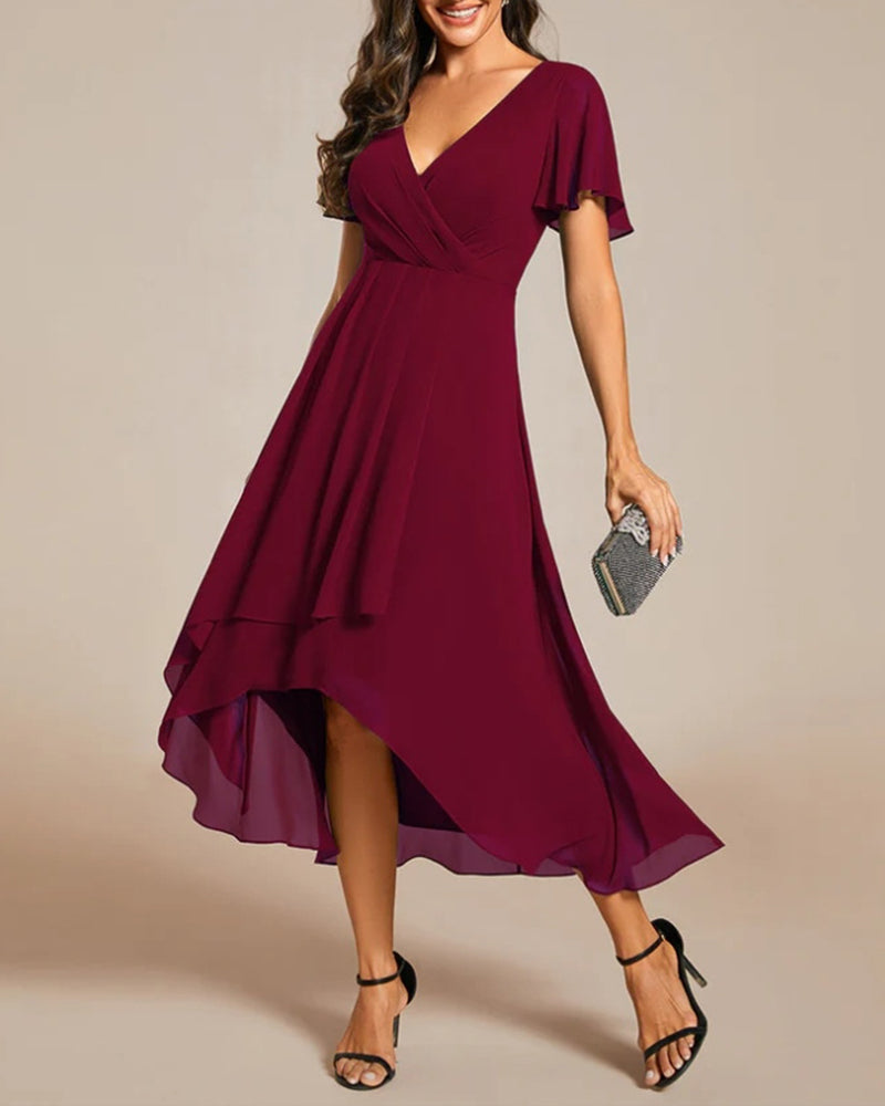 R&B | Kleid mit V-Ausschnitt und Rüschenärmeln