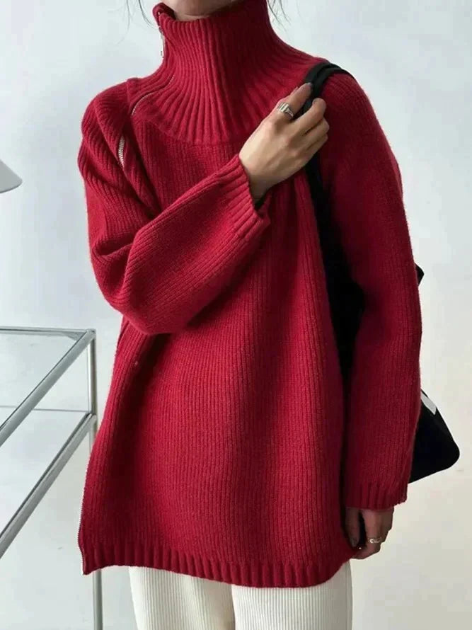 R&B | Einfacher Roter Pullover mit Hohem Kragen