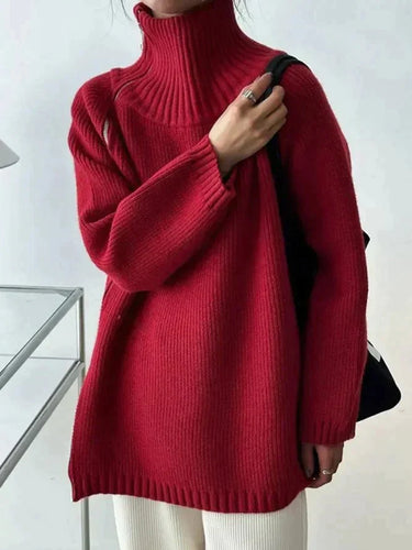 R&B | Einfacher Roter Pullover mit Hohem Kragen