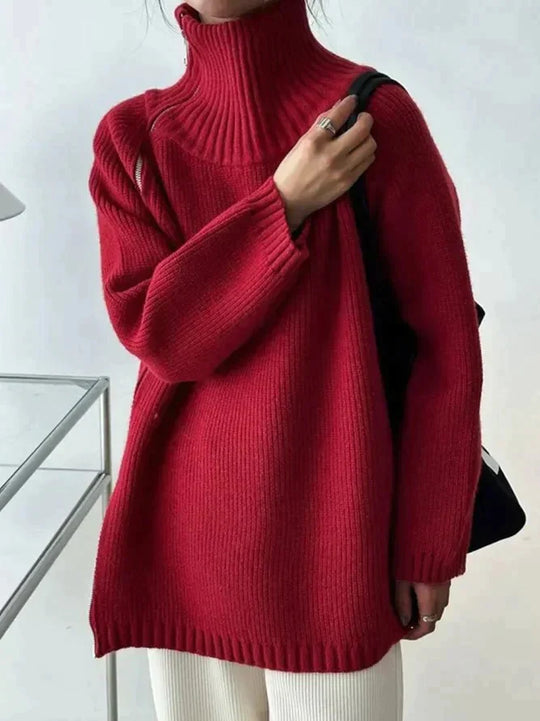 R&B | Roter Pullover mit hohem Halsausschnitt
